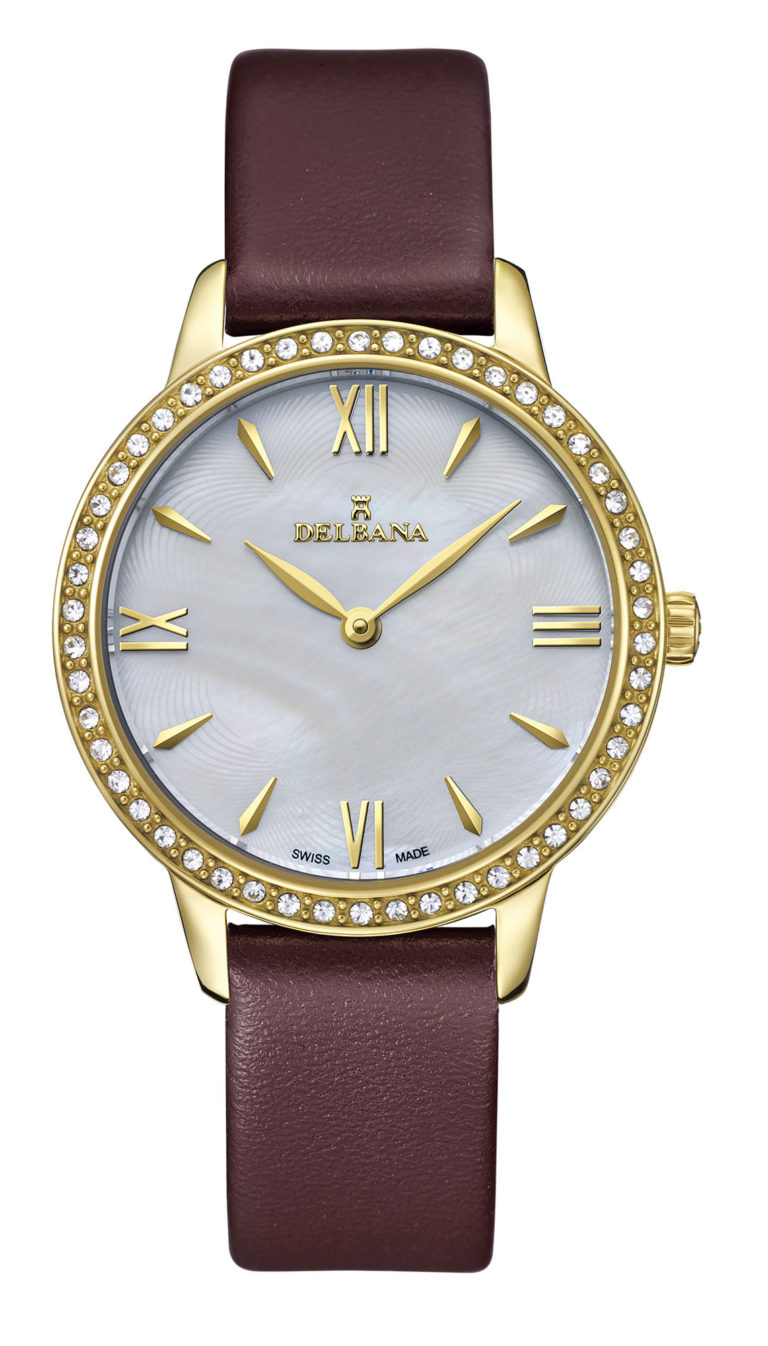 Delbana Antibes Ladies dress watch in yellow gold with white mother-of-pearl dial