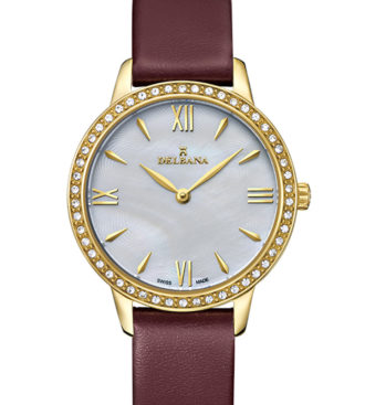 Delbana Antibes Ladies dress watch in yellow gold with white mother-of-pearl dial