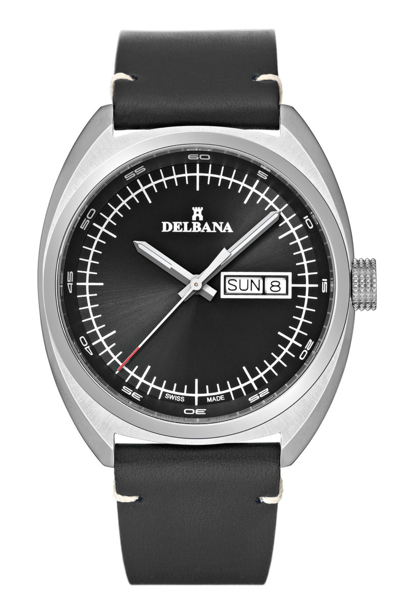 Delbana Locarno with black dial in stainless steel
