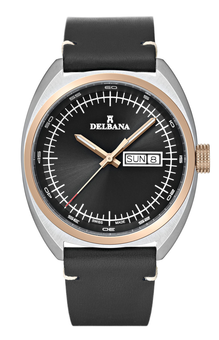 Delbana Locarno with black dial in two-tone rose gold stainless steel