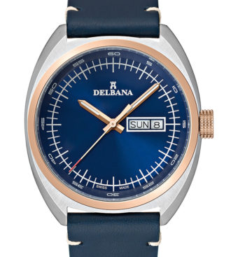 Delbana Locarno with blue dial in two-tone rose gold stainless steel