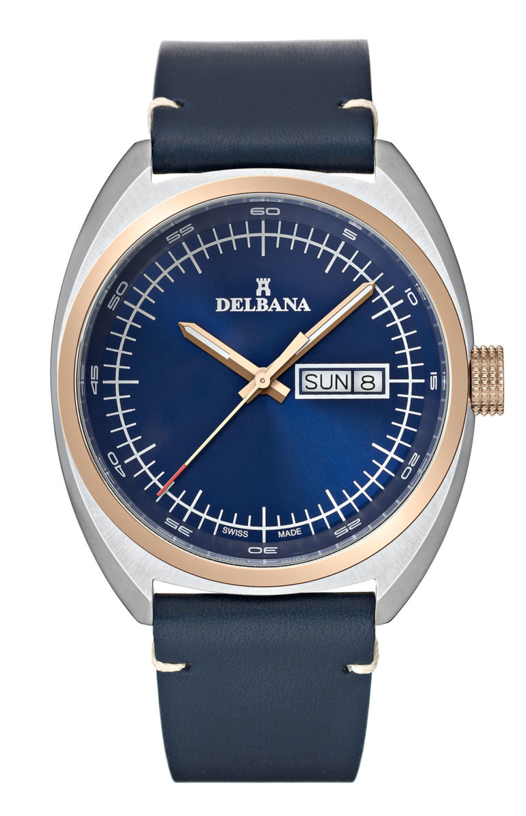 Delbana Locarno with blue dial in two-tone rose gold stainless steel
