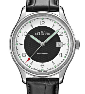 Delbana Rotonda, automatic watch with silver dial and black central guilloche pattern
