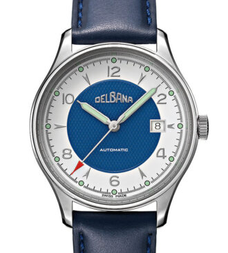 Delbana Rotonda with blue dial and blue leather strap