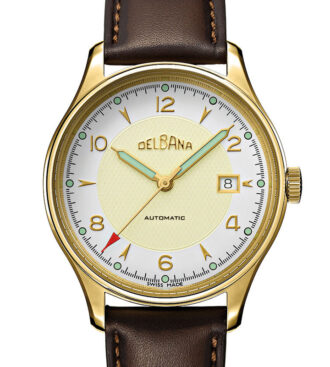Delbana Rotonda in yellow gold PVD with ivory guilloche pattern center